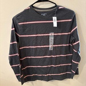 Old Navy Charcoal and Pink Striped Long Sleeve Tee